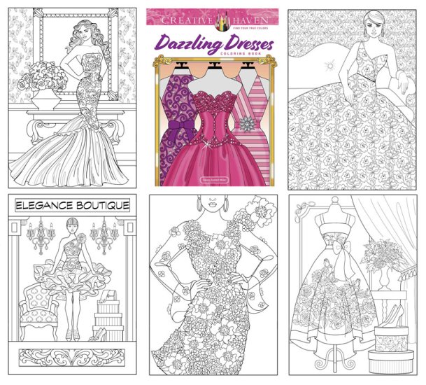 Modal Additional Images for Dazzling Dresses Coloring Book by Eileen Rudisill Miller