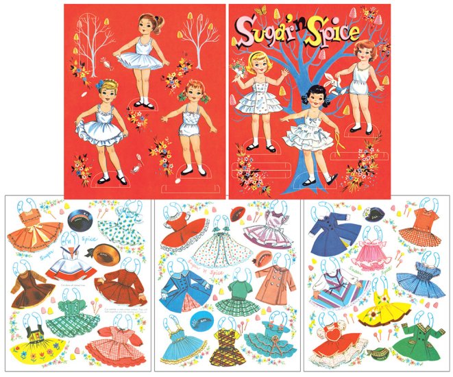 Modal Additional Images for Sugar 'n Spice Paper Dolls - 1950s reproduction