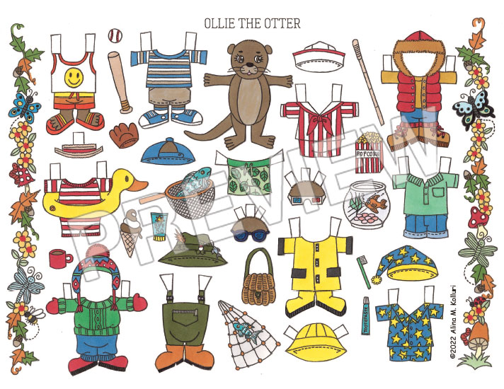 Ollie the Otter Paper Doll and Play Scenes by Alina Kolluri