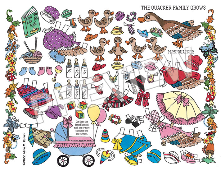 The Quacker Family Paper Dolls and Play Scenes by Alina Kolluri